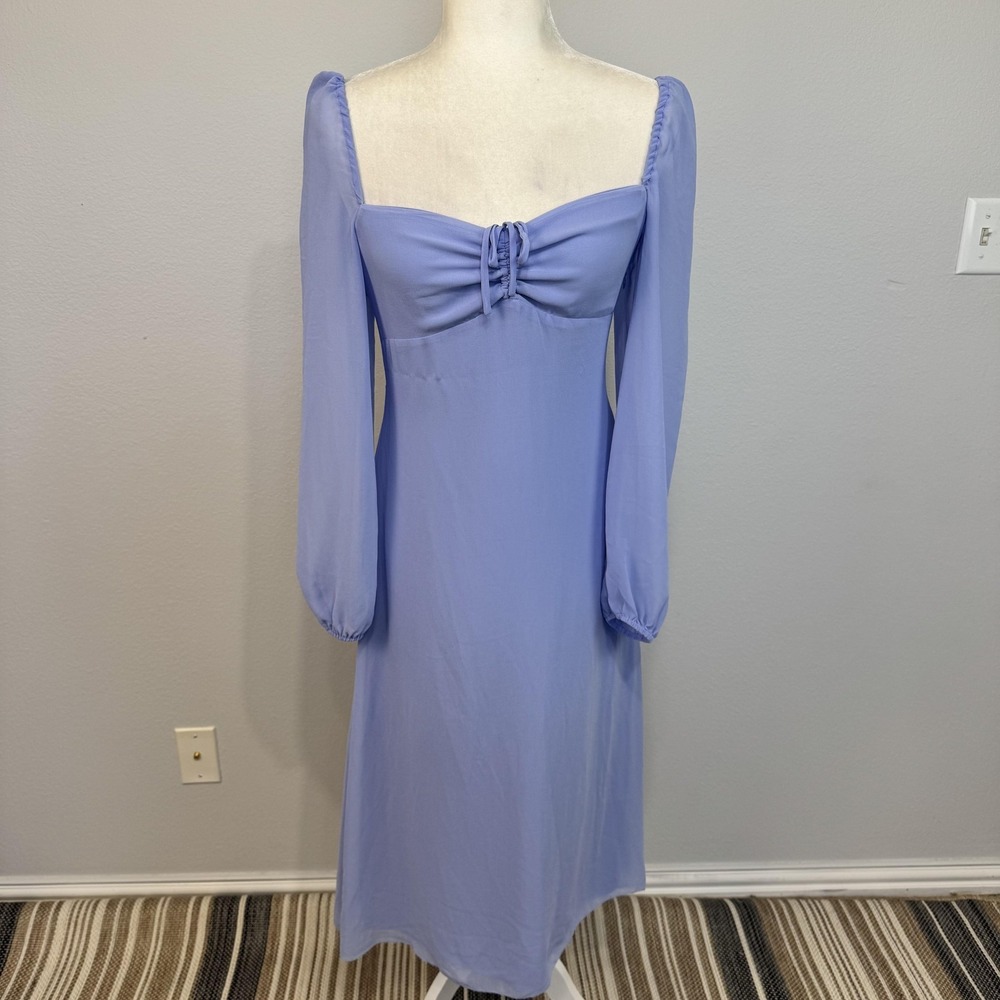 Wilfred Dress Women's 8 Purple‎ Long Sleeve Ruched Bust Smocked Back Midi